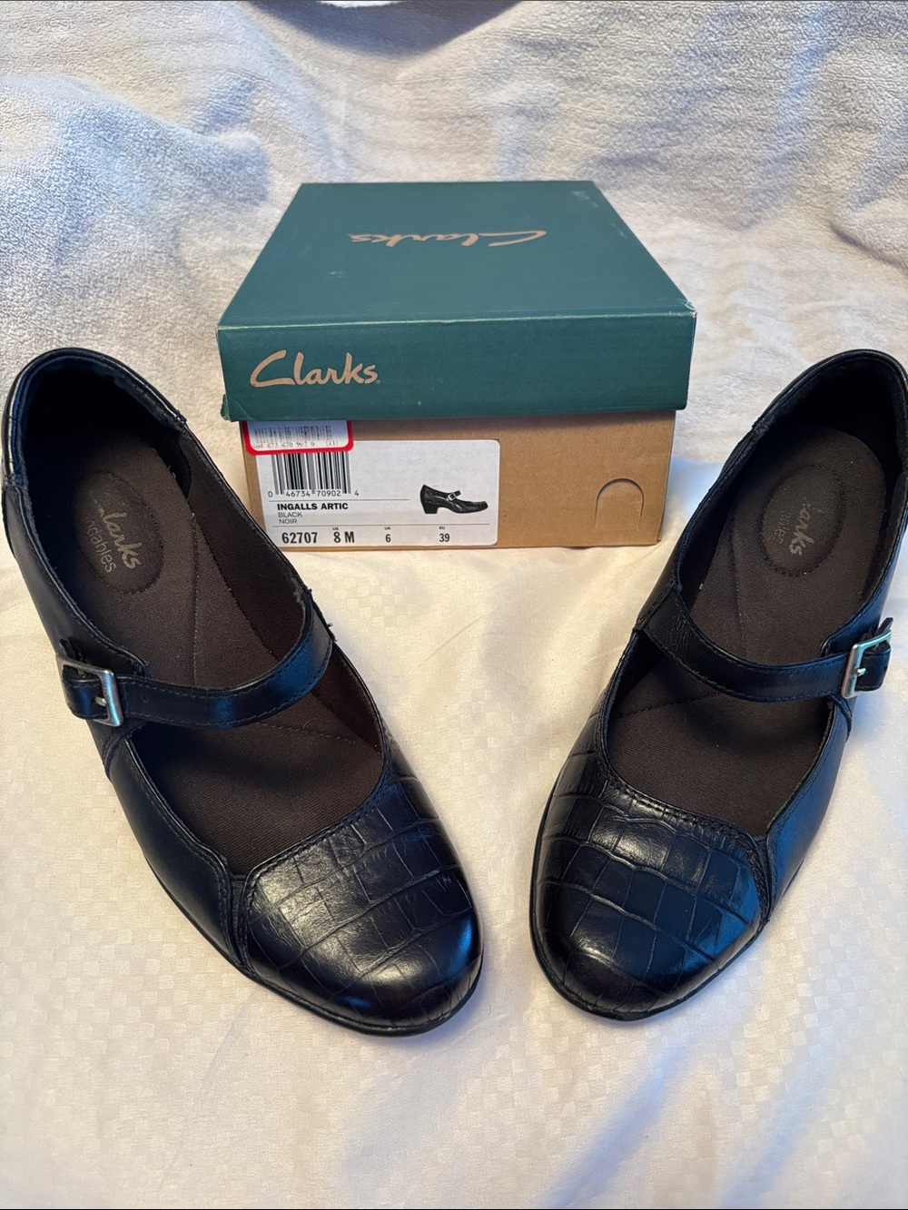 Clarks Black Croc-Embossed Mary Jane with Buckle